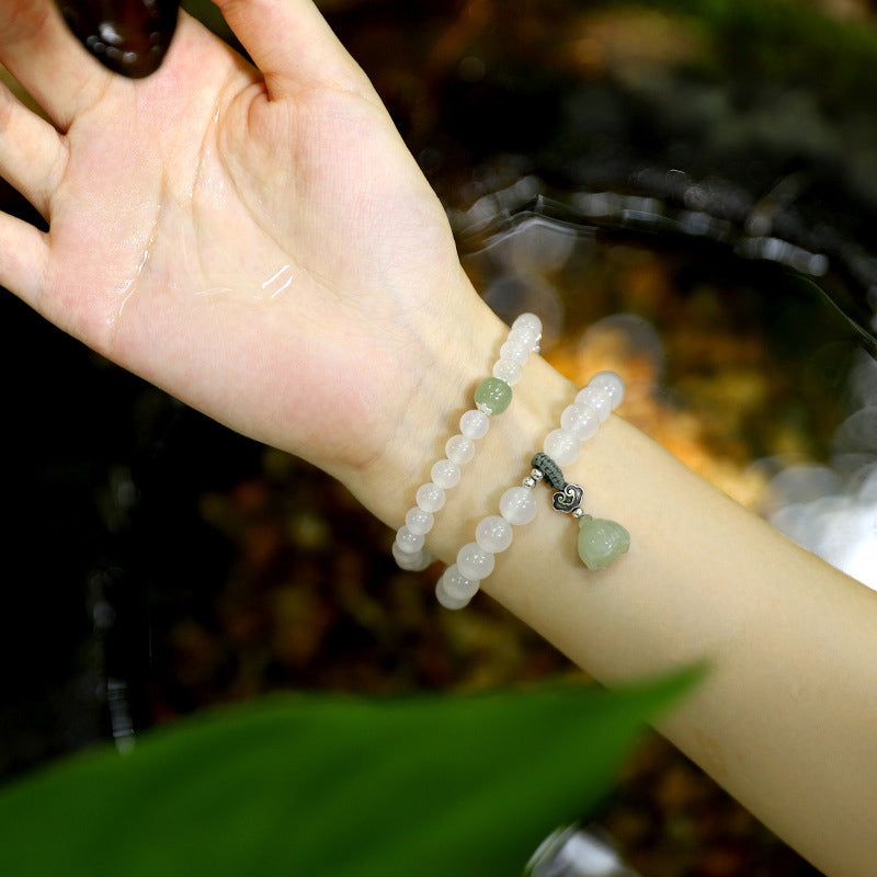 Fortune Jewel White Agate Jade Lotus Protection Bracelet