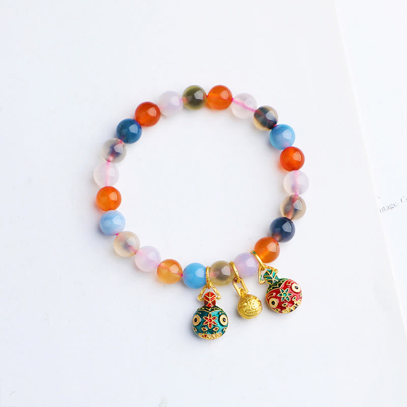 Fortune Jewel Colorful Candy Agate Gold Swallowing Beast Family Peach Harmony Charm Bracelet
