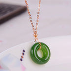 Round Cyan Jade Healing 14k Gold Plated Copper Necklace Pendant