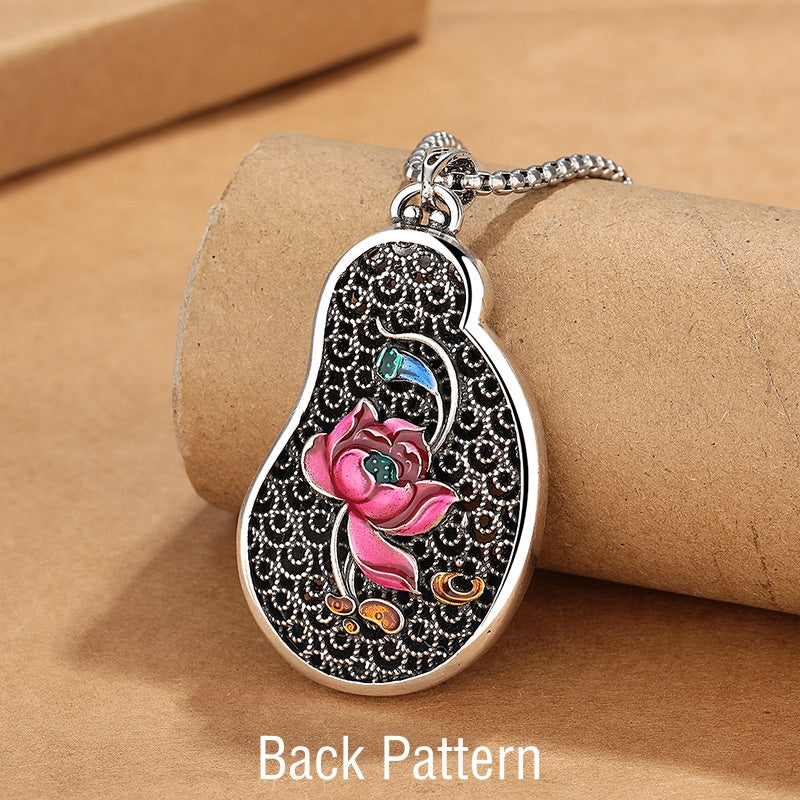 Fortune Jewel Avalokitesvara Lotus Design Copper Wealth Necklace Pendant Fortune Jewel
