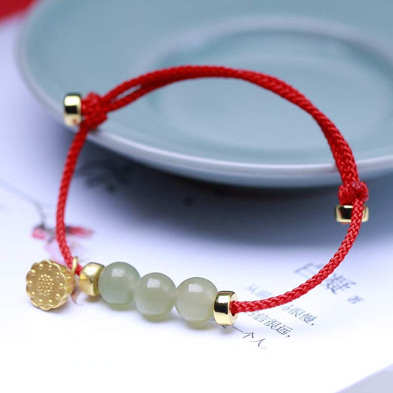 Fortune Jewel Natural Jade Lotus Seed Strength Red String Weave Bracelet