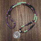 Fortune Jewel 108 Mala Beads Amethyst Green Aventurine Lotus Meditation Bracelet