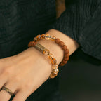 Fortune Jewel Natural Citrine Crystal Rudraksha Bodhi Seed Brass Bead Prosperity Double Wrap Bracelet