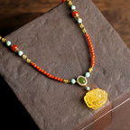 Fortune Jewel 925 Sterling Silver Natural Red Agate Amber Peony Confidence Charm Necklace Pendant
