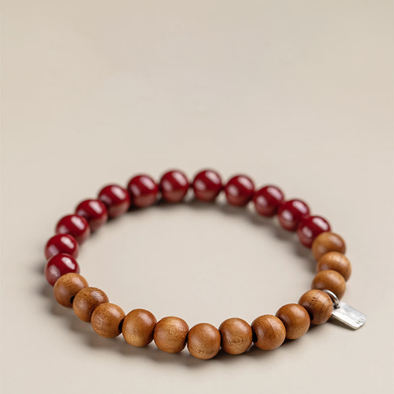 Fortune Jewel 925 Sterling Silver Peach Wood Cinnabar Ward Off Evil Spirits Bracelet