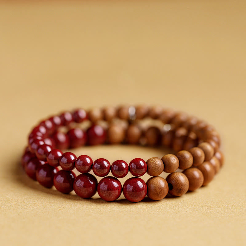 Fortune Jewel 925 Sterling Silver Peach Wood Cinnabar Ward Off Evil Spirits Bracelet