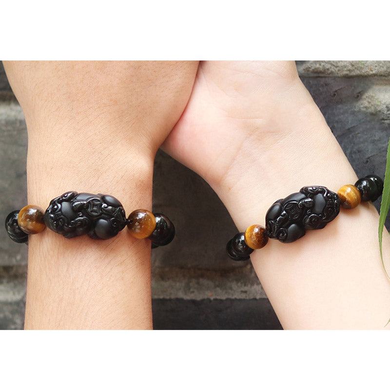 Fortune Jewel FengShui PiXiu Rainbow Obsidian Tiger Eye Wealth Bracelet