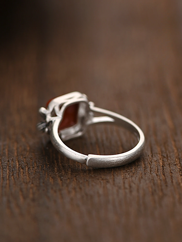 Buddha3bodhi 925 Silver Small Square Nanhong Ring (Women's)