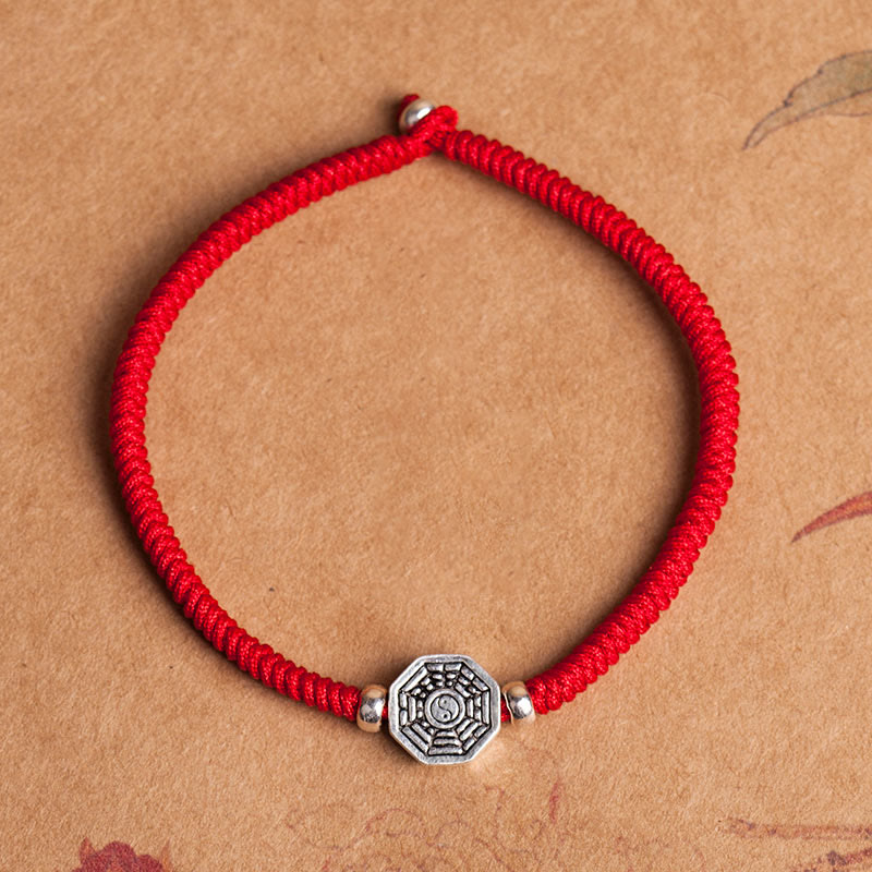 Fortune Jewel 925 Sterling Silver Yin Yang Bagua Symbol Cinnabar String Concentration Bracelet