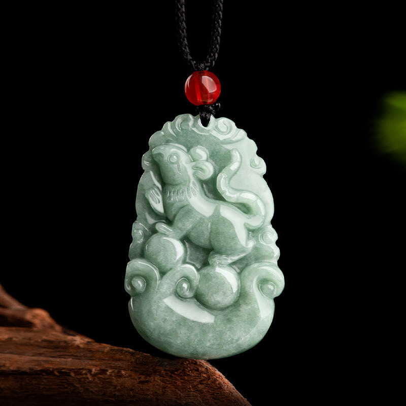 Fortune Jewel Natural Green Jade 12 Chinese Zodiac Luck Prosperity Necklace Pendant