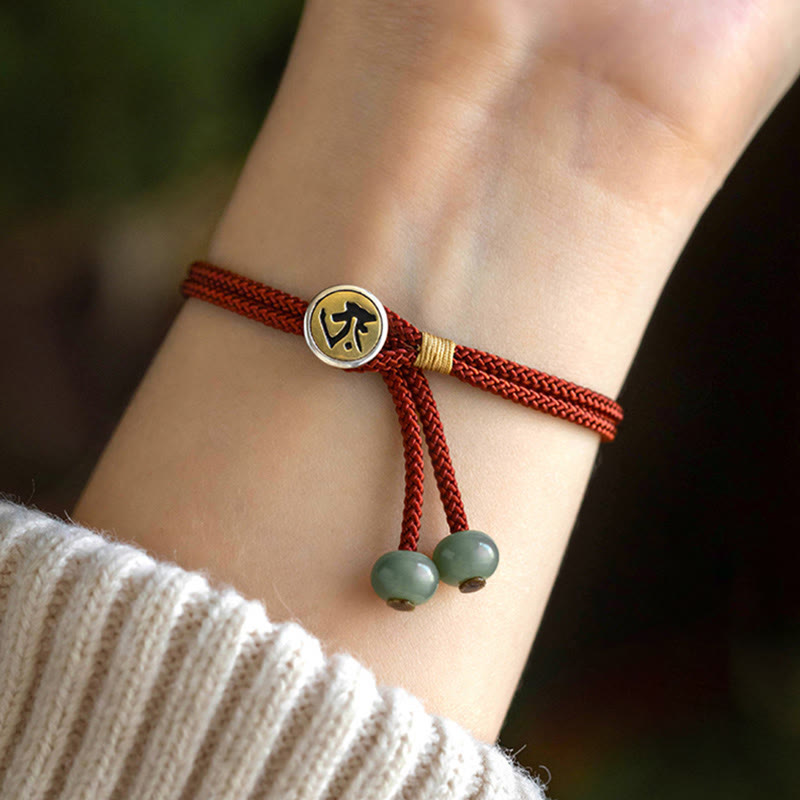 Fortune Jewel 925 Sterling Silver Handmade Chinese Zodiac Natal Buddha Cyan Bodhi Seed Protection Braided Red String Bracelet