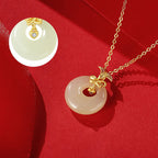 Fortune Jewel 925 Sterling Silver Natural Hetian Jade Carnation Flower Prosperity Necklace Pendant