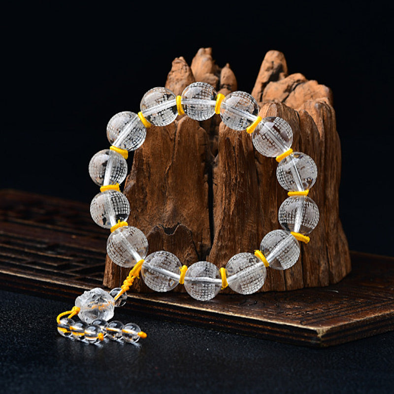 Fortune Jewel Tibet White Crystal Half Demon Half Buddha Heart Sutra Lotus Healing Bracelet