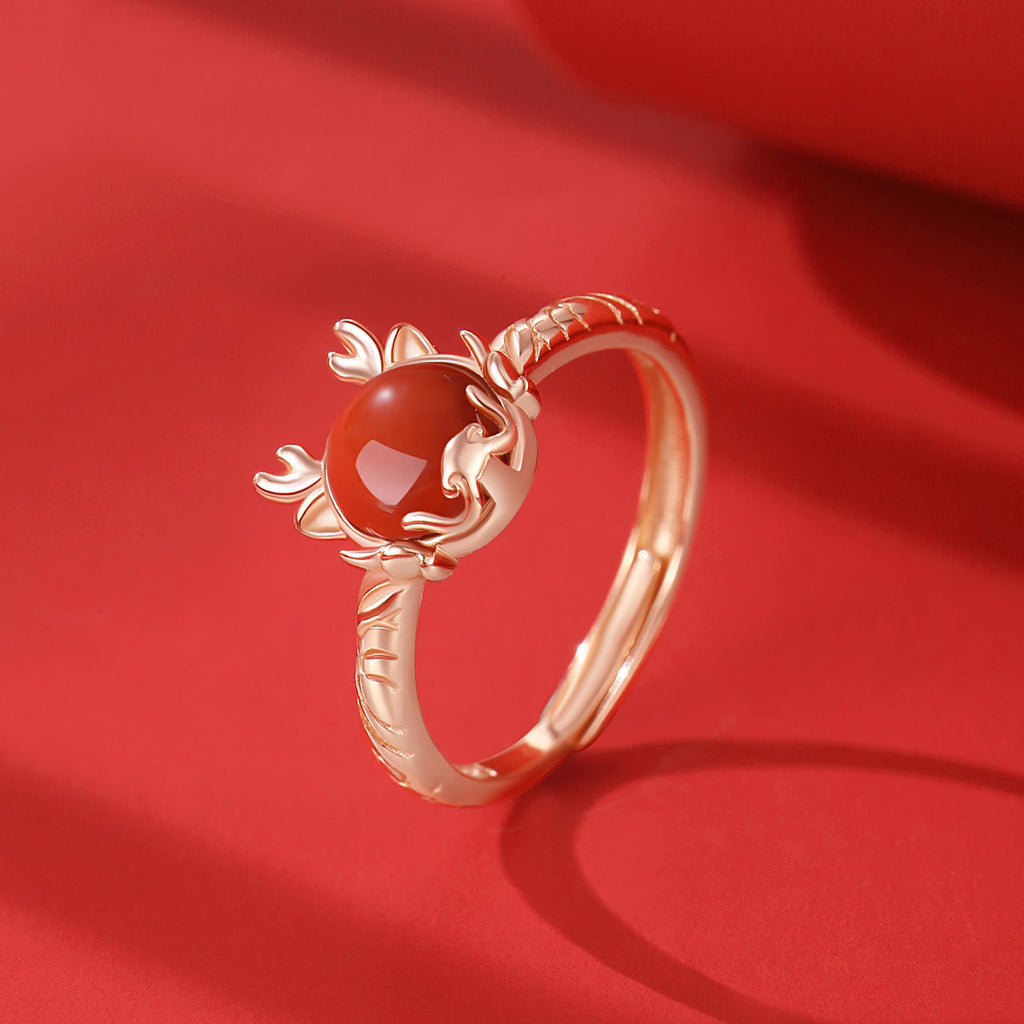 Fortune Jewel 925 Sterling Silver Year of the Dragon Cinnabar Red Agate Dragon Protection Bracelet Necklace Pendant Earrings Ring