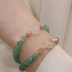 Fortune Jewel Natural Green Strawberry Quartz Chalcedony Flower Gratitude Bracelet