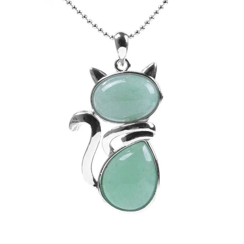 Buddha Stones "Sending You Luck and Growth" Cat Green Aventurine Necklace Includes Gift Message Card Fortune Jewel