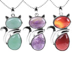 Fortune Jewel Cat Pattern Natural Crystal Protection Necklace Pendant