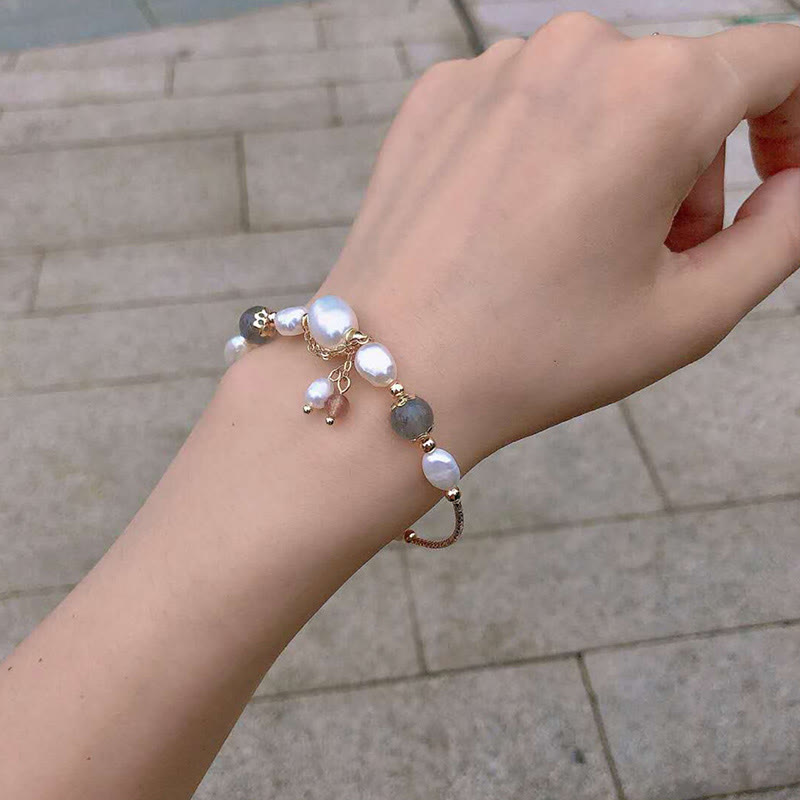 Fortune Jewel Pearl Moonstone Strawberry Quartz Bead Optimism Bracelet