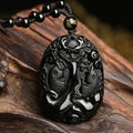 Fortune Jewel Black Obsidian Koi Fish Bead Rope Fulfilment Strength Necklace Pendant - Fortune Jewel