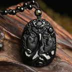 Fortune Jewel Black Obsidian Koi Fish Bead Rope Fulfilment Strength Necklace Pendant - Fortune Jewel