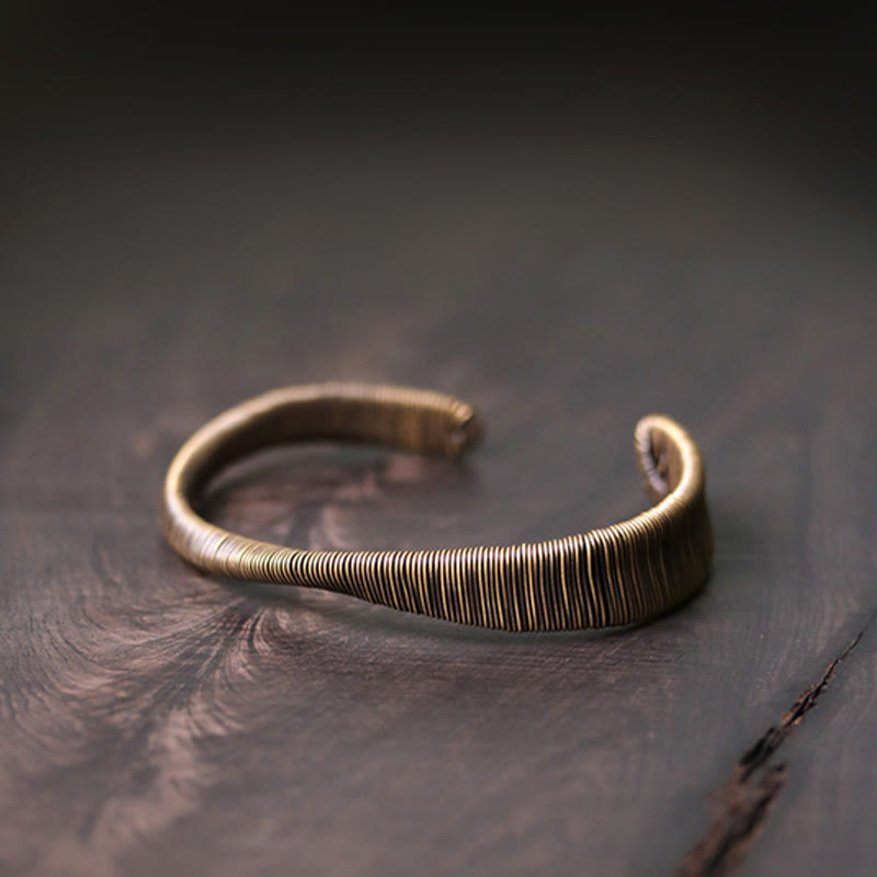 Fortune Jewel Simple Design Wrapped Brass Copper Luck Wealth Adjustable Cuff Bracelet