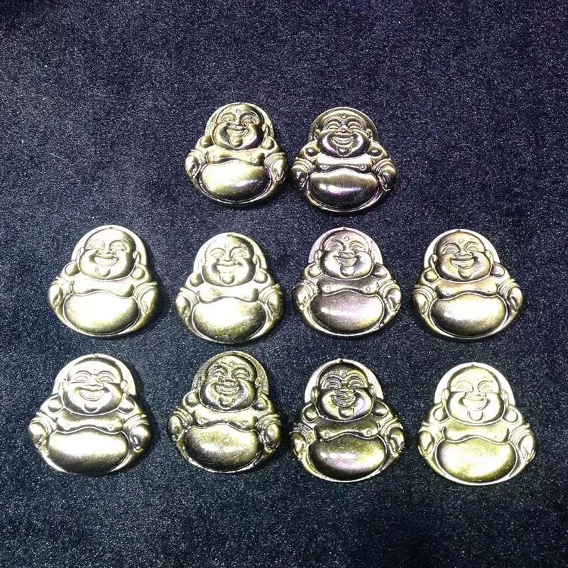 Fortune Jewel Laughing Buddha Gold Sheen Obsidian Wealth Necklace Pendant