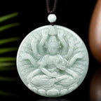 Fortune Jewel Thousand-Hand Kwan Yin Avalokitesvara Jade Blessing String Necklace Pendant Fortune Jewel