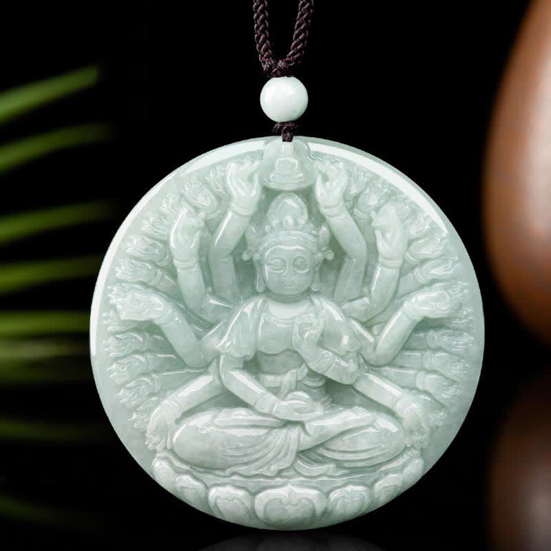 Fortune Jewel Thousand-Hand Kwan Yin Avalokitesvara Jade Blessing String Necklace Pendant Fortune Jewel