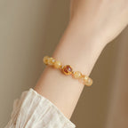 Fortune Jewel Golden Rutilated Quartz Strawberry Quartz Star Protection Bracelet