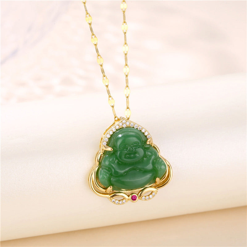 Fortune Jewel Natural Laughing Buddha Peace Necklace Fortune Jewel
