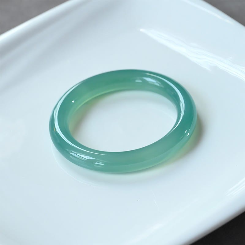 Fortune Jewel Natural Green Chalcedony Strength Bangle Bracelet