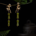 Fortune Jewel 925 Sterling Silver Posts Copper Plated Gold Natural Peridot Bamboo Leaf Drop Earrings