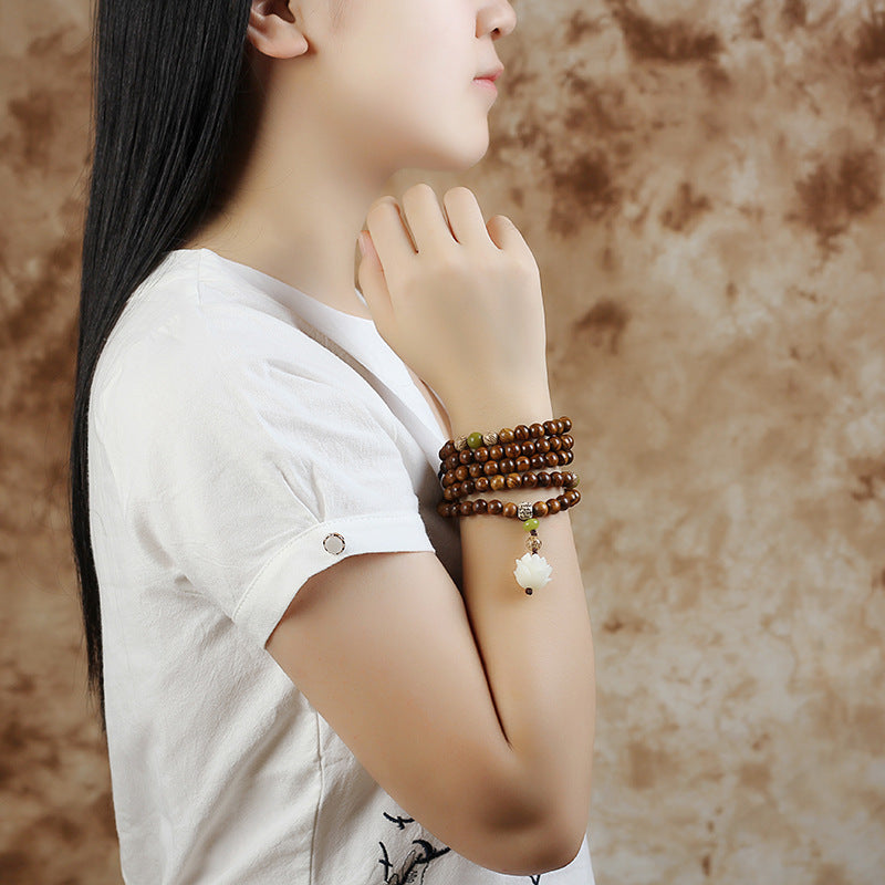 Fortune Jewel Tibetan Rosewood Lotus Mala Protection Calm Necklace Bracelet