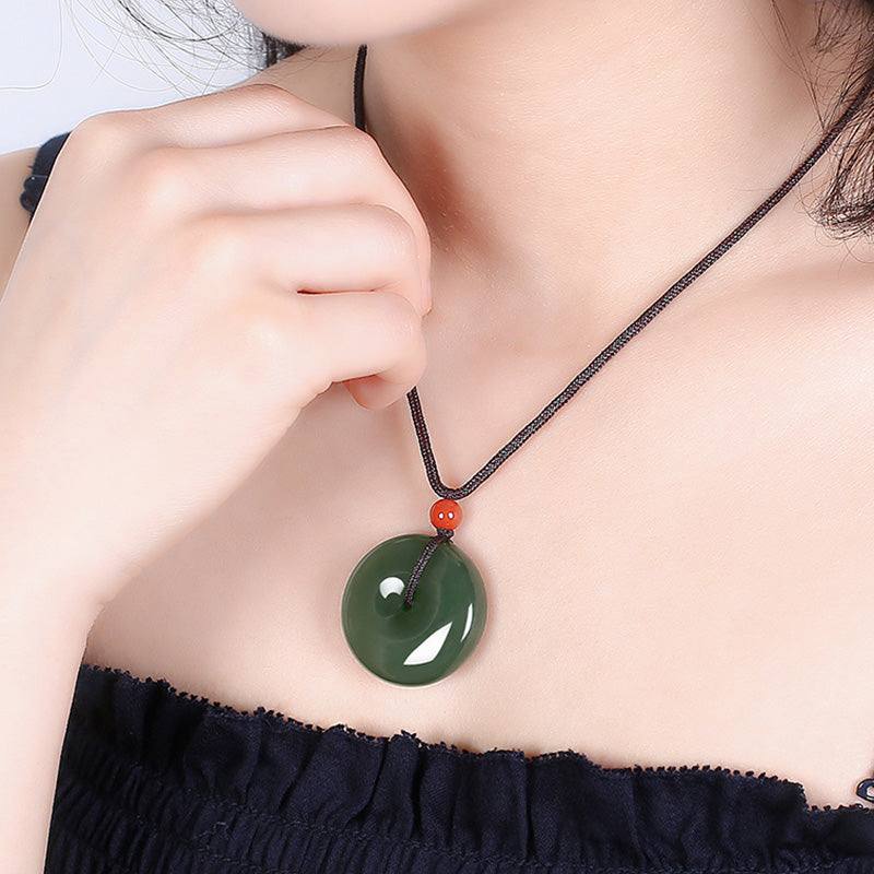 Fortune Jewel Natural Round Jade Peace Buckle Prosperity Necklace String Pendant