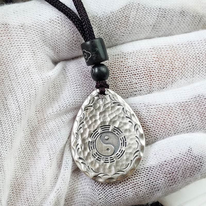 Fortune Jewel Vintage 999 Sterling Silver Yin Yang Bagua Water Drop Design Balance Harmony Necklace Pendant Fortune Jewel