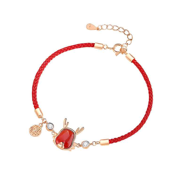 ❗❗❗A Flash Sale- Fortune Jewel 925 Sterling Silver Year of the Dragon Natural Red Agate Dragon Attract Fortune Fu Character Strength Bracelet Necklace Pendant Earrings