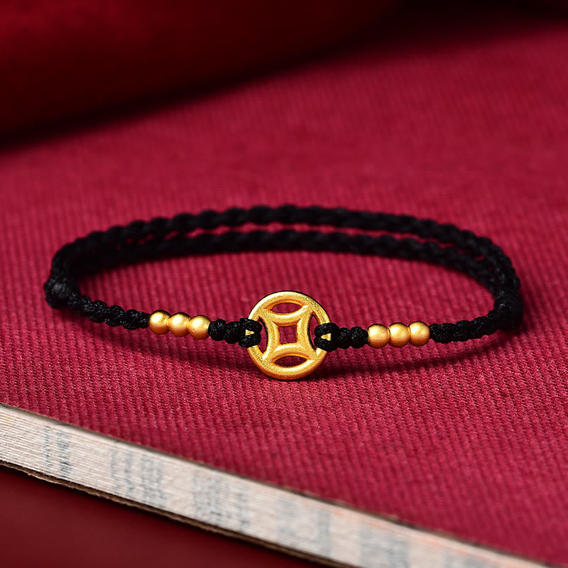Fortune Jewel Copper Coin Strength Braided String Bracelet Anklet
