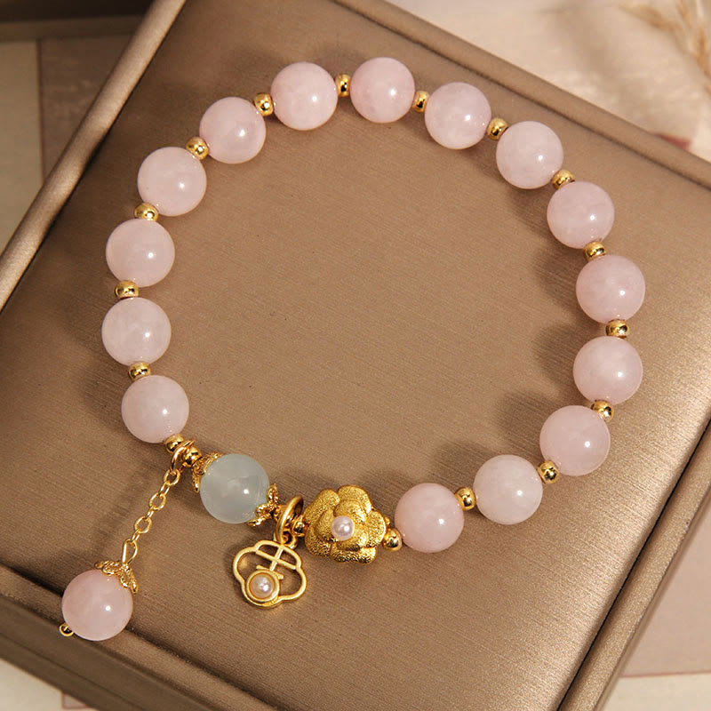 Fortune Jewel Natural Pink Crystal Lucky Flower Warmth Bracelet
