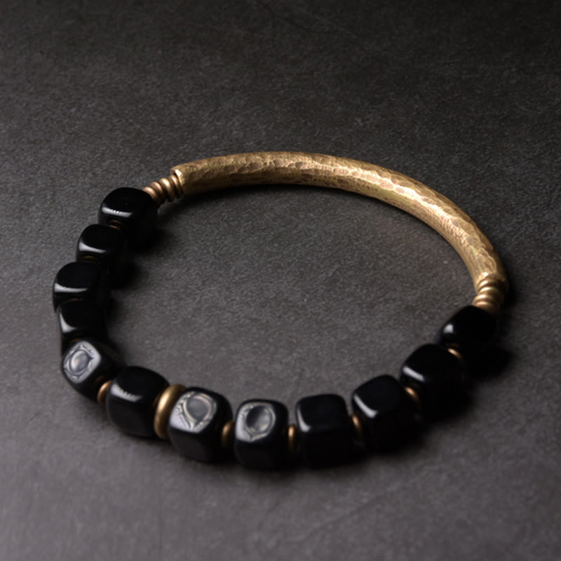 Fortune Jewel Black Obsidian Crystal Copper Strength Couple Bracelet