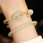 Fortune Jewel Natural Hetian Jade Bead Double Peace Buckle Fu Character Abundance Braided Bracelet