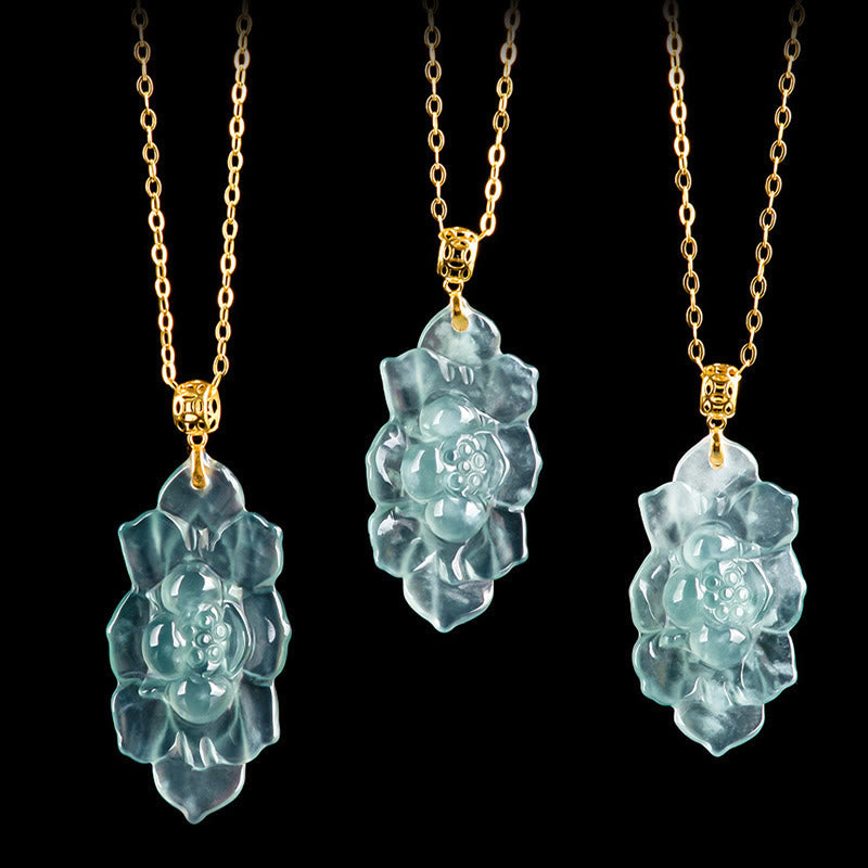 Fortune Jewel Natural Jade Lotus Pattern Prosperity Titanium Steel Chain Necklace Pendant Fortune Jewel