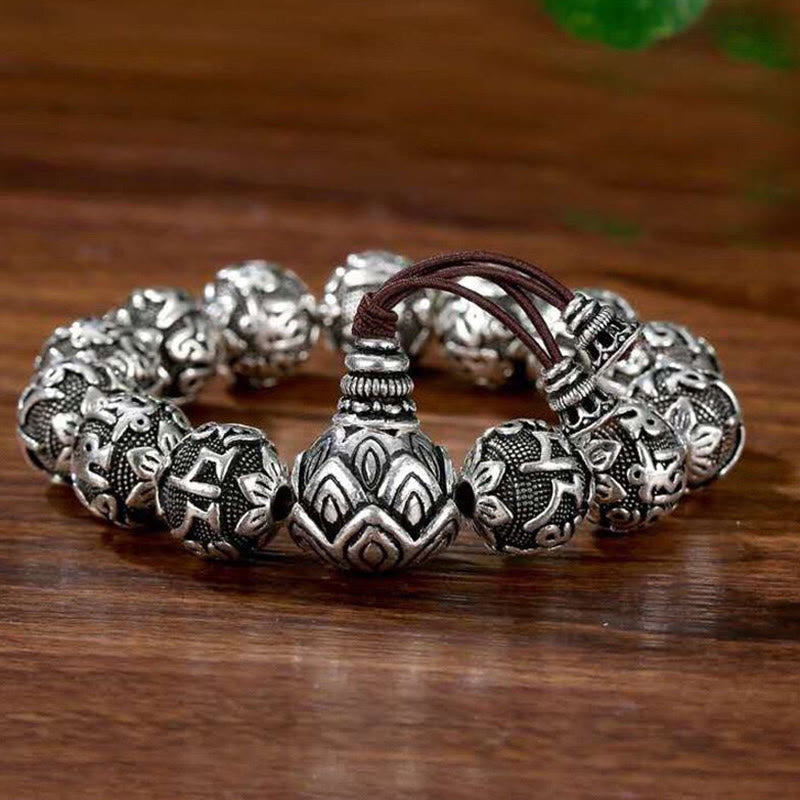 Fortune Jewel Tibetan Om Mani Padme Hum Carved Alloy Beads Amulet Bracelet