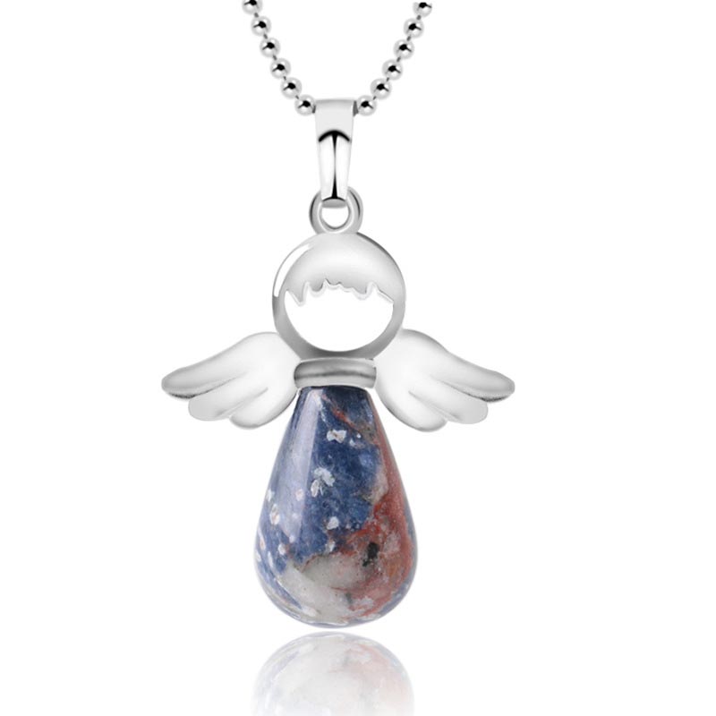 Fortune Jewel Little Angel Wings Natural Crystal Luck Necklace Pendant