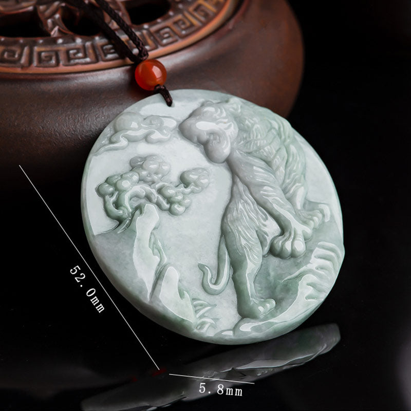 Fortune Jewel Chinese Zodiac Tiger Jade Protection Necklace String Pendant