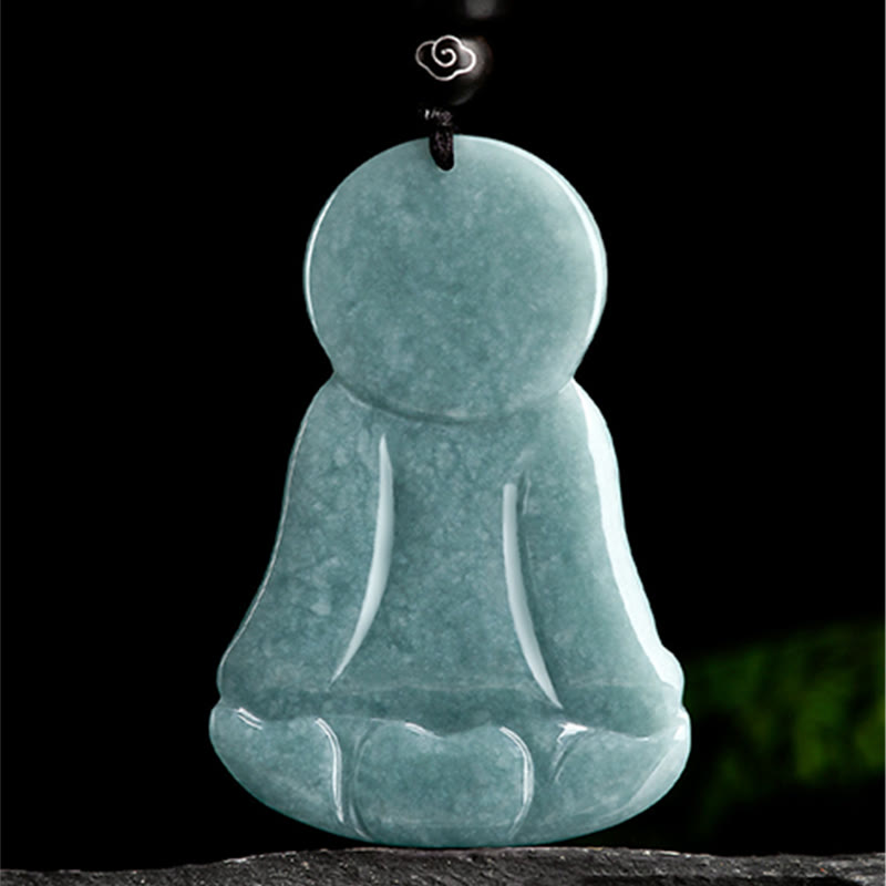 Fortune Jewel Amitabha Buddha Natural Jade Lotus Amulet Compassion String Necklace Pendant Fortune Jewel