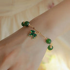 Fortune Jewel 14k Gold Plated Green Chalcedony Maple Leaf Courage Strength Bracelet