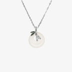 Fortune Jewel 925 Sterling Silver Natural Chalcedony Bamboo Leaf Peace Buckle Positive Necklace Pendant