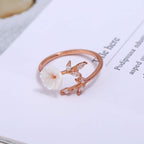 Fortune Jewel Plum Blossom Leaf Pattern Copper Luck Ring