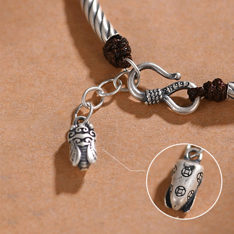 Fortune Jewel 999 Sterling Silver Bamboo Pattern Cicada Luck Wealth Bracelet