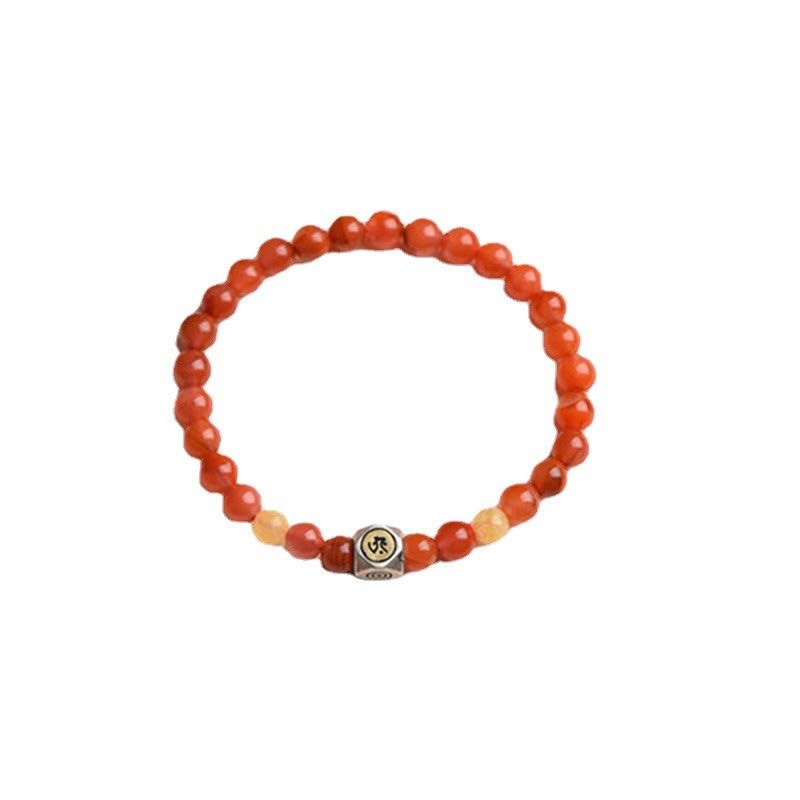 Fortune Jewel 925 Sterling Silver Chinese Zodiac Natal Buddha Amulet Red Agate Amber Self-acceptance Bracelet